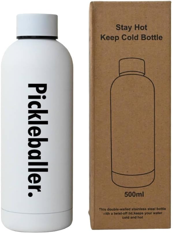 Pickleball Water Bottle - 16 Oz, White, Plastic, Sports, Pickleball, Outdoor Activities, BPA Free, Reusable, Brushed, Round, Durable, Impact Resistant, Eco-Friendly, Aesthetically Pleasing
