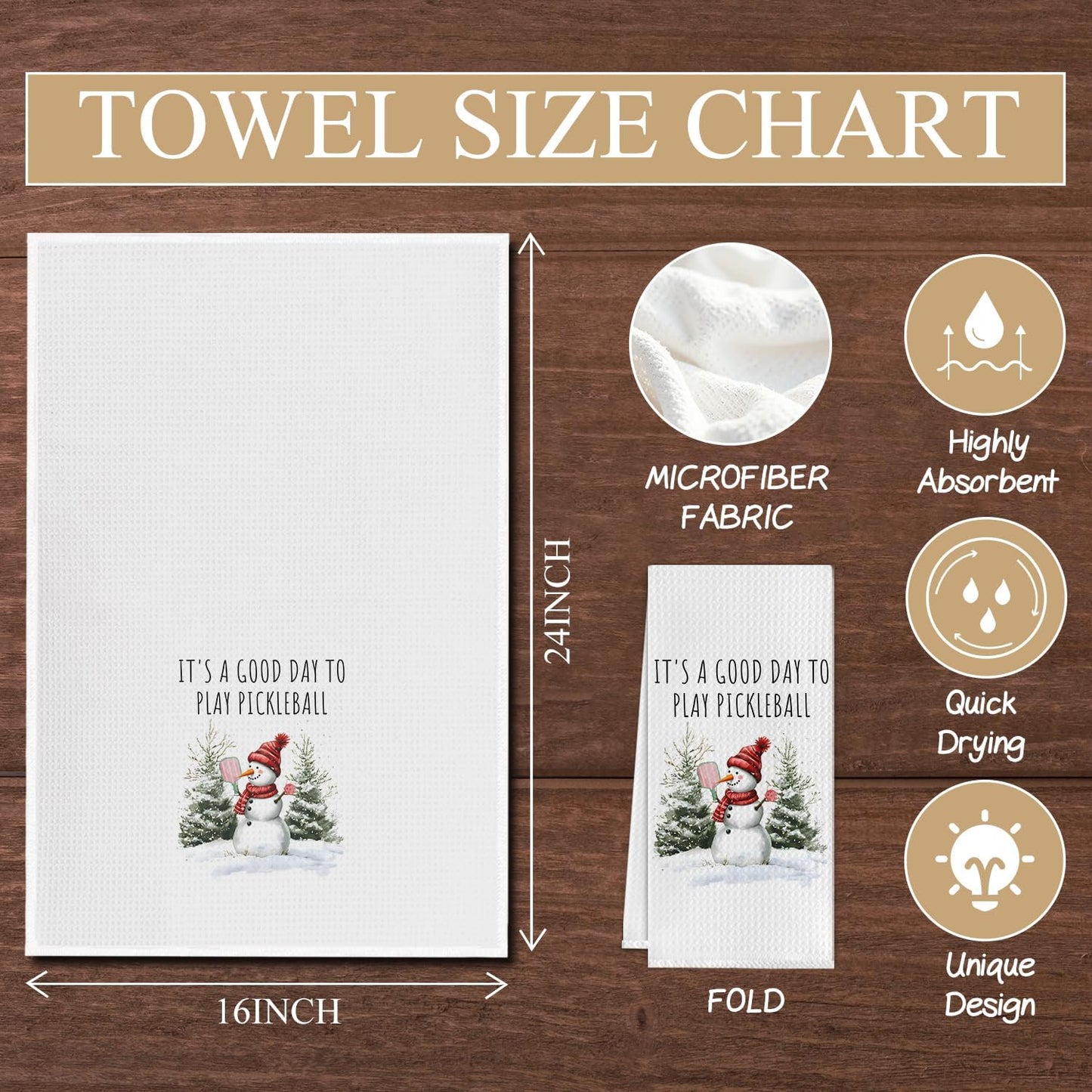 Christmas Pickleball Snowman Kitchen Towels, Gifts for Pickleball Lovers Dish Tea Towels for Kitchen Decor, Xmas Winter Snowman Holiday Decorative Hand Towel for Bathroom, 16X24 Inch