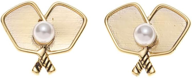 Double Paddle Stud Earrings with Rhinestone Ball