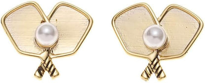 Double Paddle Stud Earrings with Rhinestone Ball