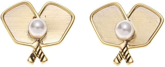 Double Paddle Stud Earrings with Rhinestone Ball