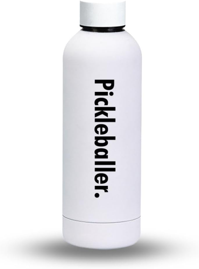Pickleball Water Bottle - 16 Oz, White, Plastic, Sports, Pickleball, Outdoor Activities, BPA Free, Reusable, Brushed, Round, Durable, Impact Resistant, Eco-Friendly, Aesthetically Pleasing