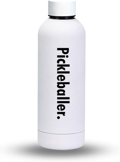 Pickleball Water Bottle - 16 Oz, White, Plastic, Sports, Pickleball, Outdoor Activities, BPA Free, Reusable, Brushed, Round, Durable, Impact Resistant, Eco-Friendly, Aesthetically Pleasing