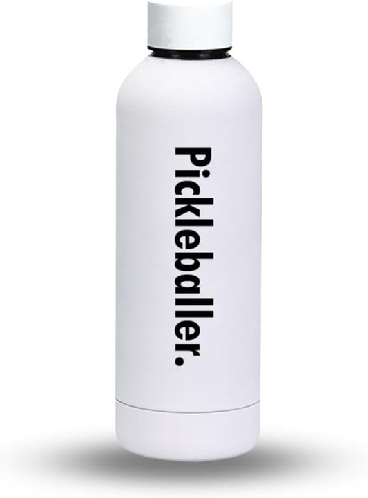Pickleball Water Bottle - 16 Oz, White, Plastic, Sports, Pickleball, Outdoor Activities, BPA Free, Reusable, Brushed, Round, Durable, Impact Resistant, Eco-Friendly, Aesthetically Pleasing