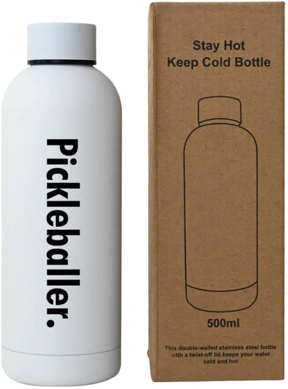 Pickleball Water Bottle - 16 Oz, White, Plastic, Sports, Pickleball, Outdoor Activities, BPA Free, Reusable, Brushed, Round, Durable, Impact Resistant, Eco-Friendly, Aesthetically Pleasing