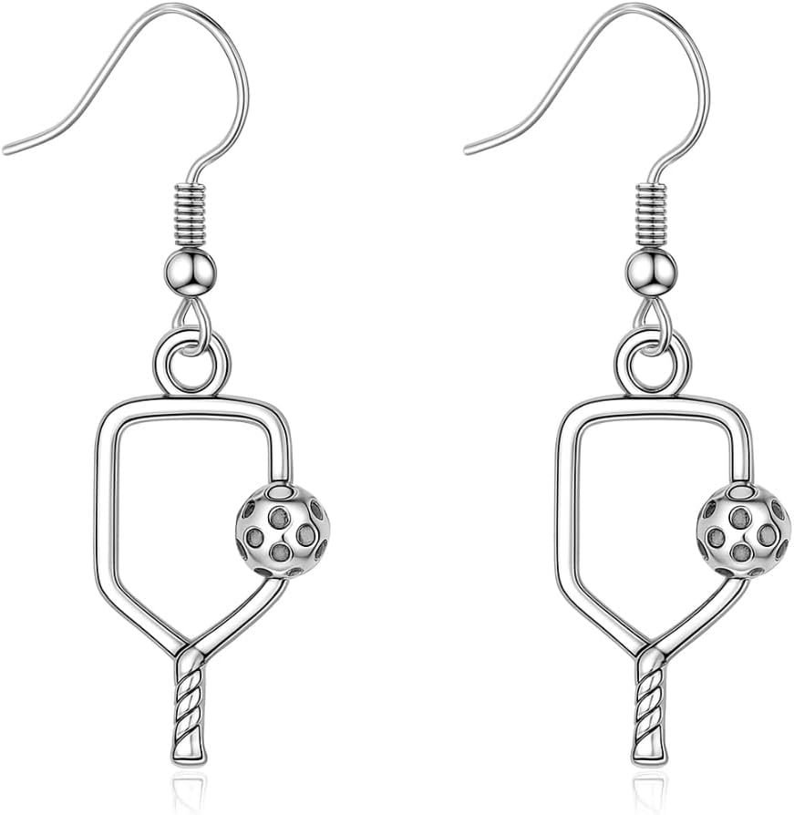 Silver Pickleball Paddle Charm Earrings