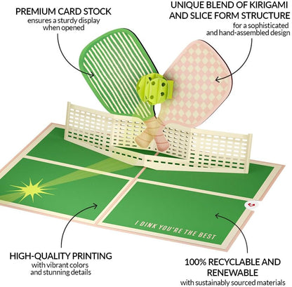 Love Pop-Up Card 3D Greeting Card 5" X 7" - Pickleball Serving up Some Love