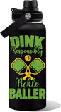 Pickleball Water Bottle 32Oz | Insulated Stainless Steel