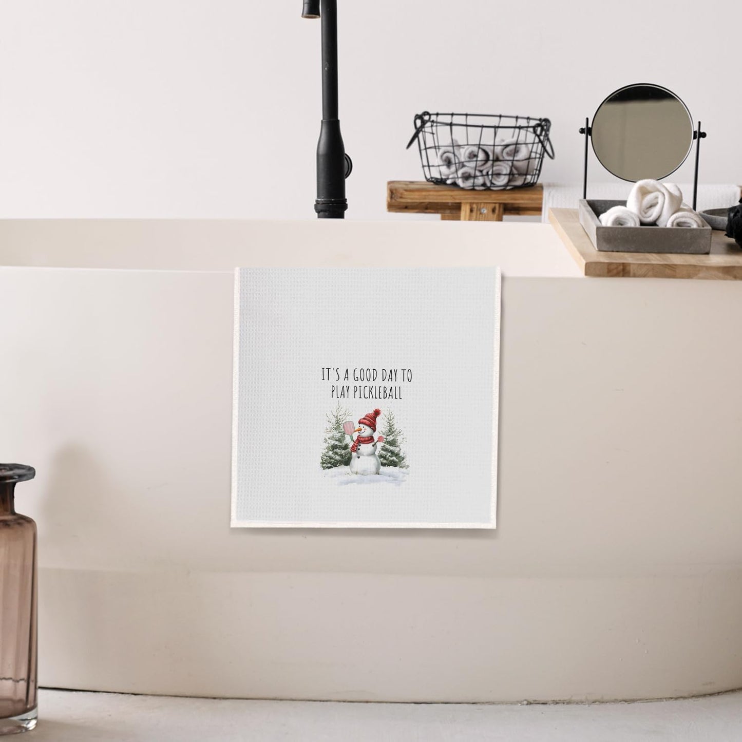 Christmas Pickleball Snowman Kitchen Towels, Gifts for Pickleball Lovers Dish Tea Towels for Kitchen Decor, Xmas Winter Snowman Holiday Decorative Hand Towel for Bathroom, 16X24 Inch