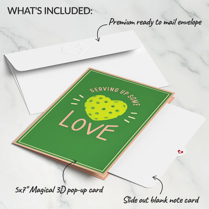 Love Pop-Up Card 3D Greeting Card 5" X 7" - Pickleball Serving up Some Love