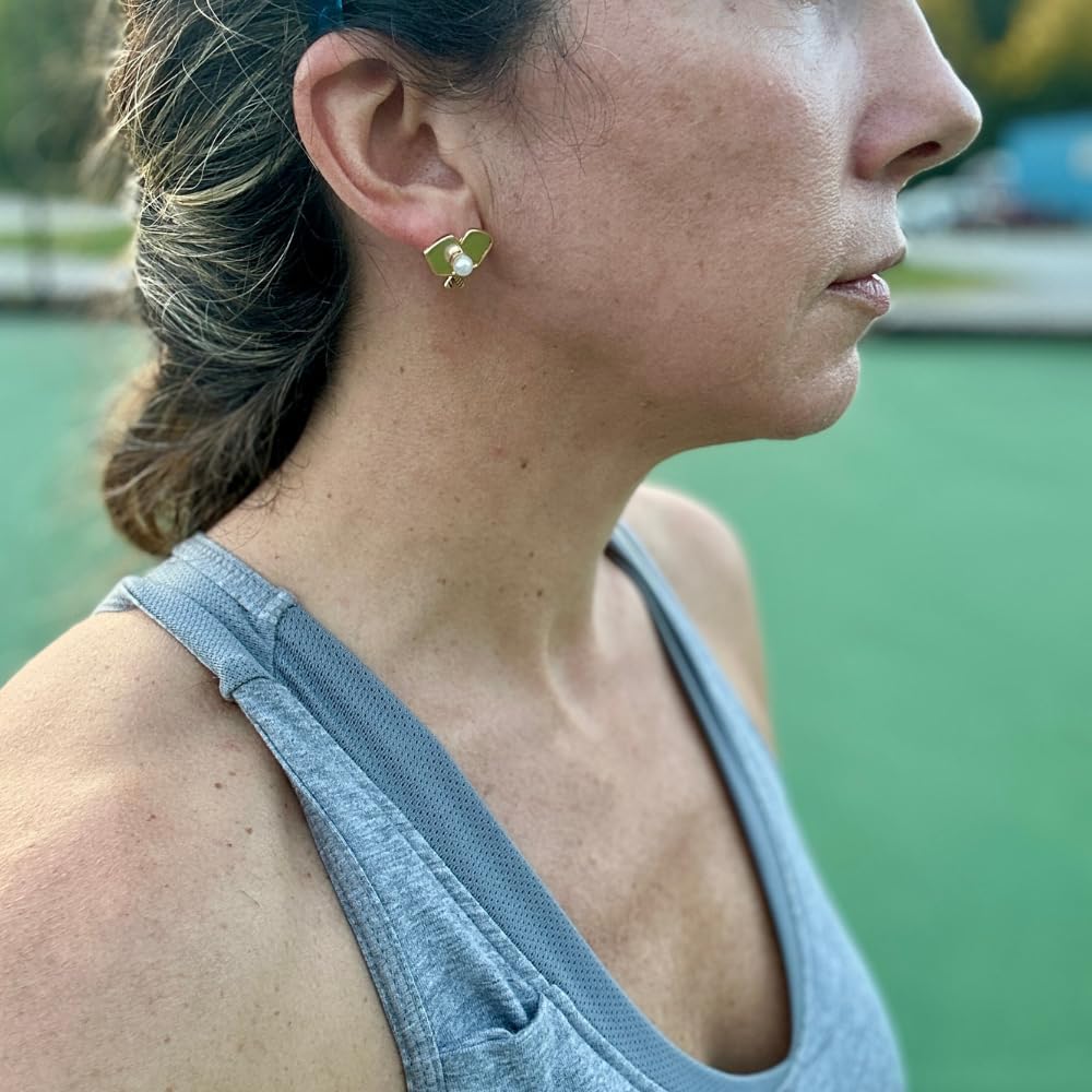 Double Paddle Stud Earrings with Rhinestone Ball