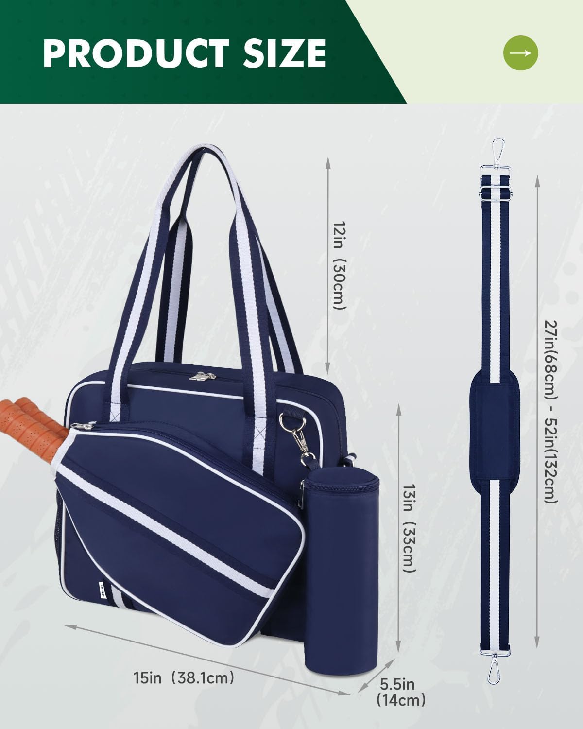 Pickleball Tote Bag for Women Men with Paddle Cover Pocket External Ball Bag and Adjustable Shoulder Strap Fence Hook