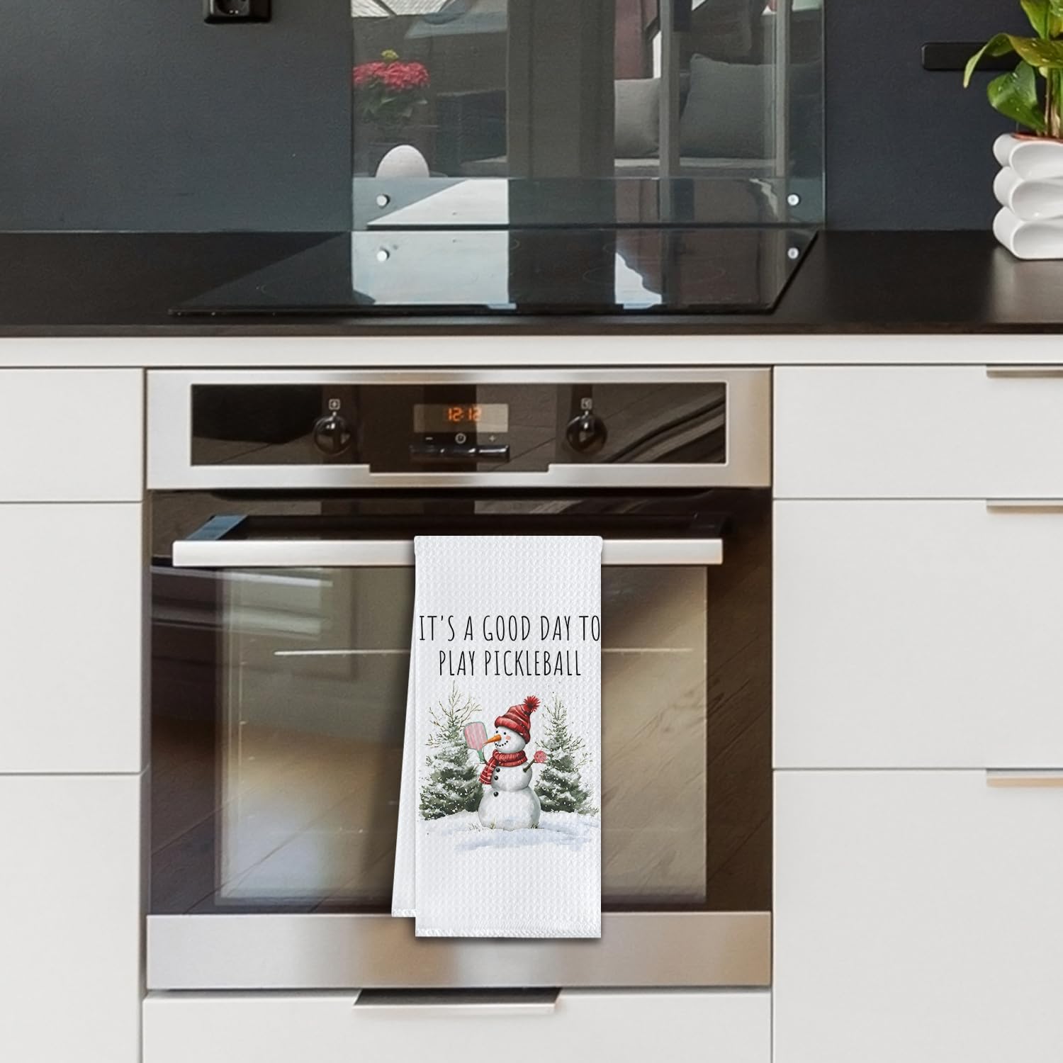 Christmas Pickleball Snowman Kitchen Towels, Gifts for Pickleball Lovers Dish Tea Towels for Kitchen Decor, Xmas Winter Snowman Holiday Decorative Hand Towel for Bathroom, 16X24 Inch