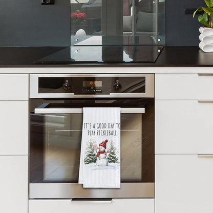 Christmas Pickleball Snowman Kitchen Towels, Gifts for Pickleball Lovers Dish Tea Towels for Kitchen Decor, Xmas Winter Snowman Holiday Decorative Hand Towel for Bathroom, 16X24 Inch