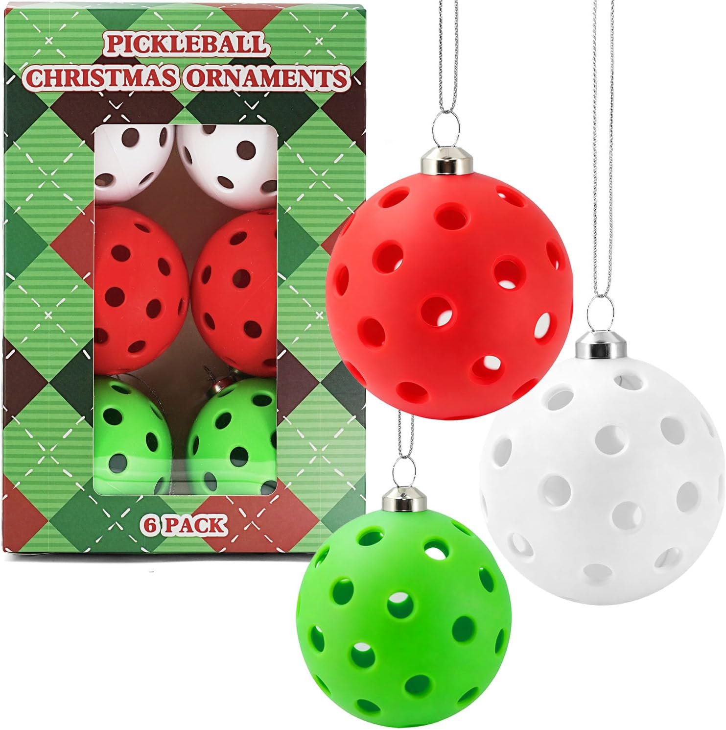 Pickleball Christmas Ornaments Set of 6