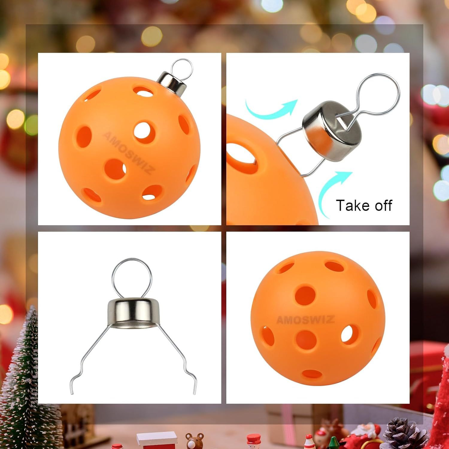 Pickleball Ornaments, set of 6