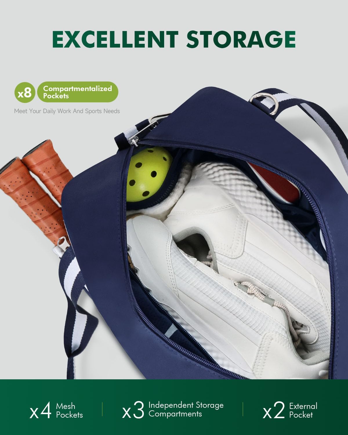 Pickleball Tote Bag for Women Men with Paddle Cover Pocket External Ball Bag and Adjustable Shoulder Strap Fence Hook