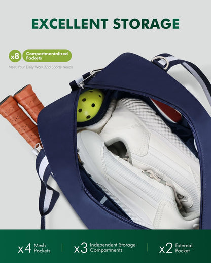 Pickleball Tote Bag for Women Men with Paddle Cover Pocket External Ball Bag and Adjustable Shoulder Strap Fence Hook