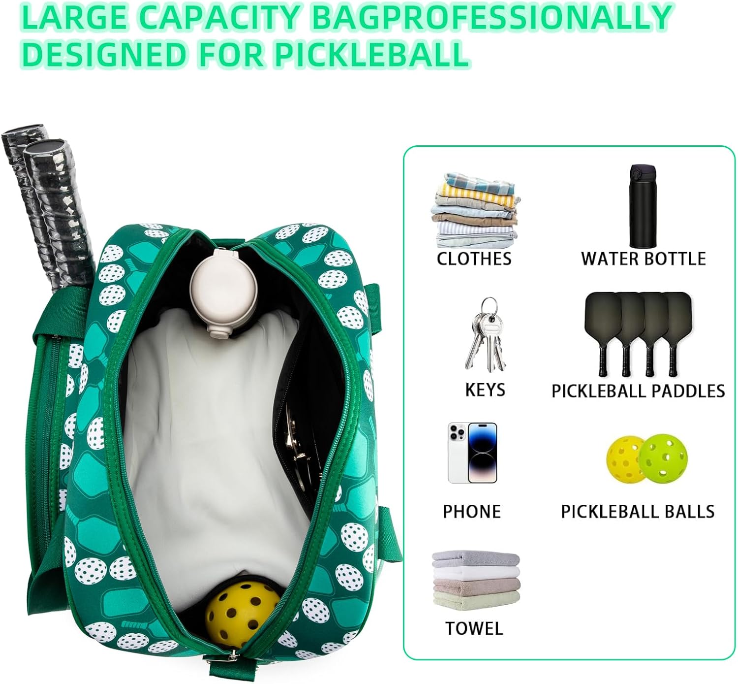 Pickleball Patterned Pickleball Bag, Green