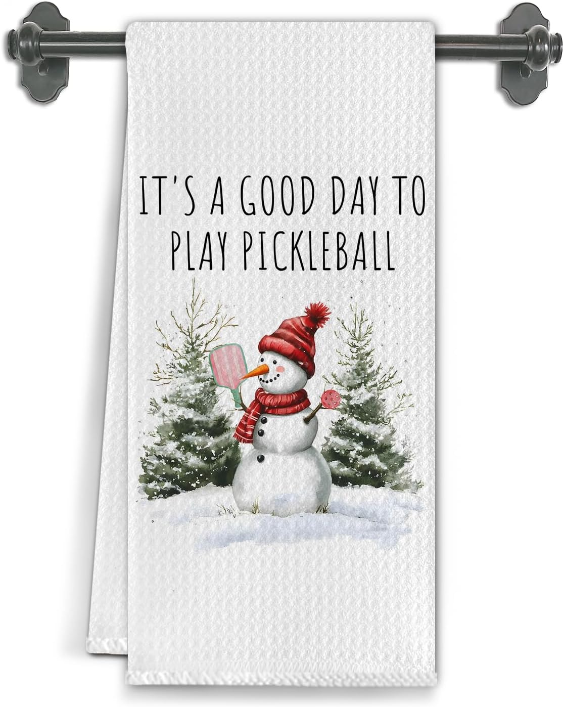 Christmas Pickleball Snowman Kitchen Towels, Gifts for Pickleball Lovers Dish Tea Towels for Kitchen Decor, Xmas Winter Snowman Holiday Decorative Hand Towel for Bathroom, 16X24 Inch