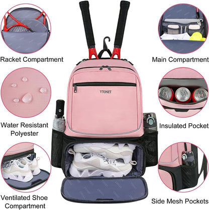 Pickleball Backpack with Insulated Pocket & Ventilated Shoe Compartment