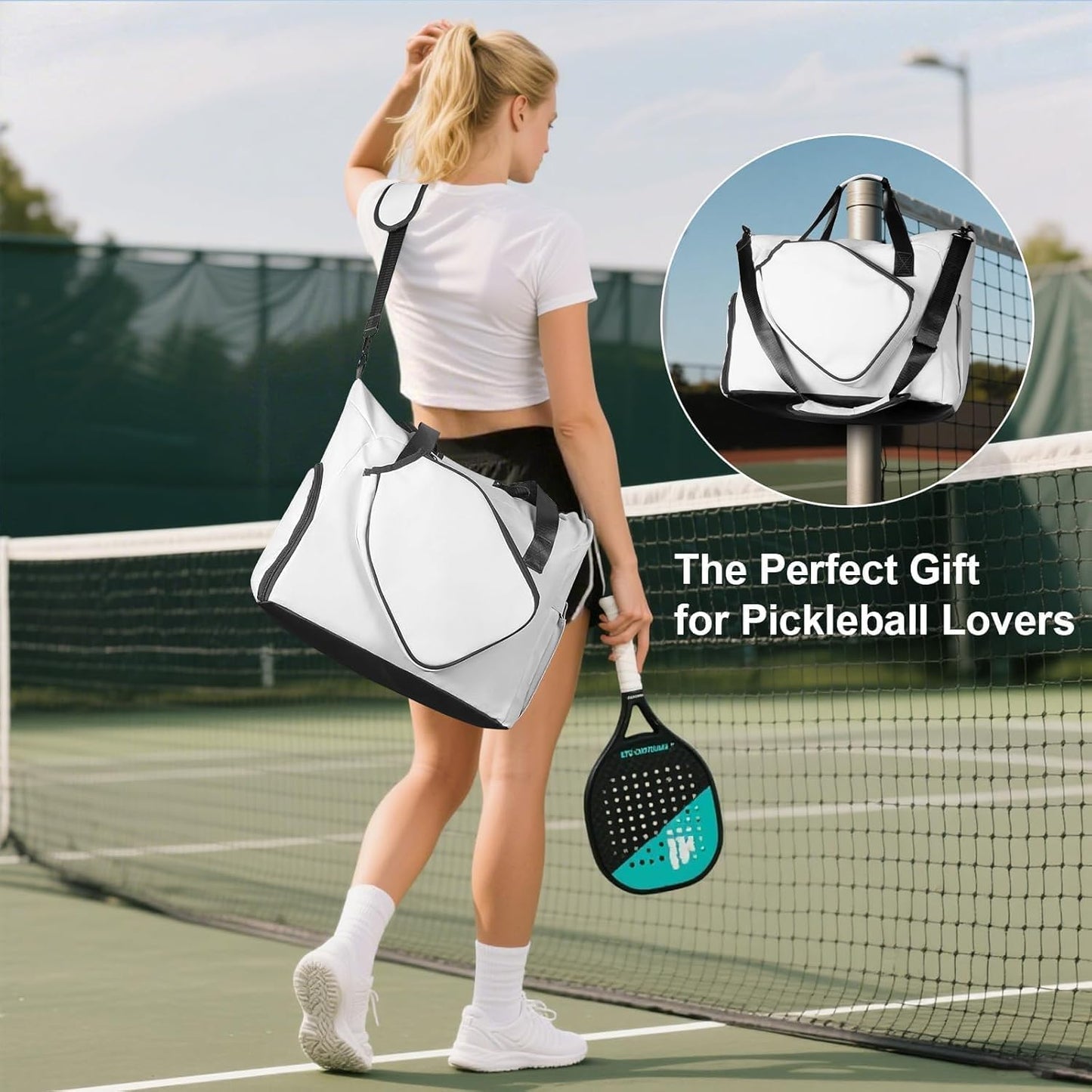 Pickleball Tote Bag with Shoe Compartment and Paddle Storage 