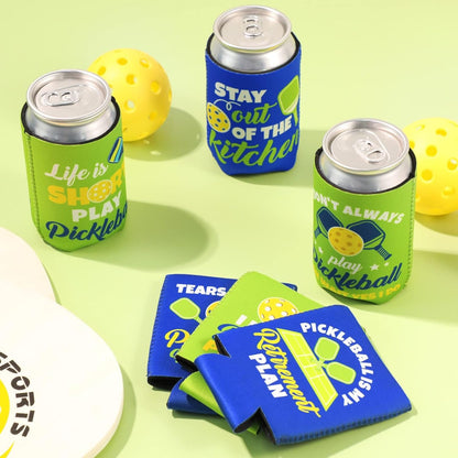 Pickleball Neoprene Can Coolers, Double-Sided, fits 12 oz cans , 6 PCS Blue & Green