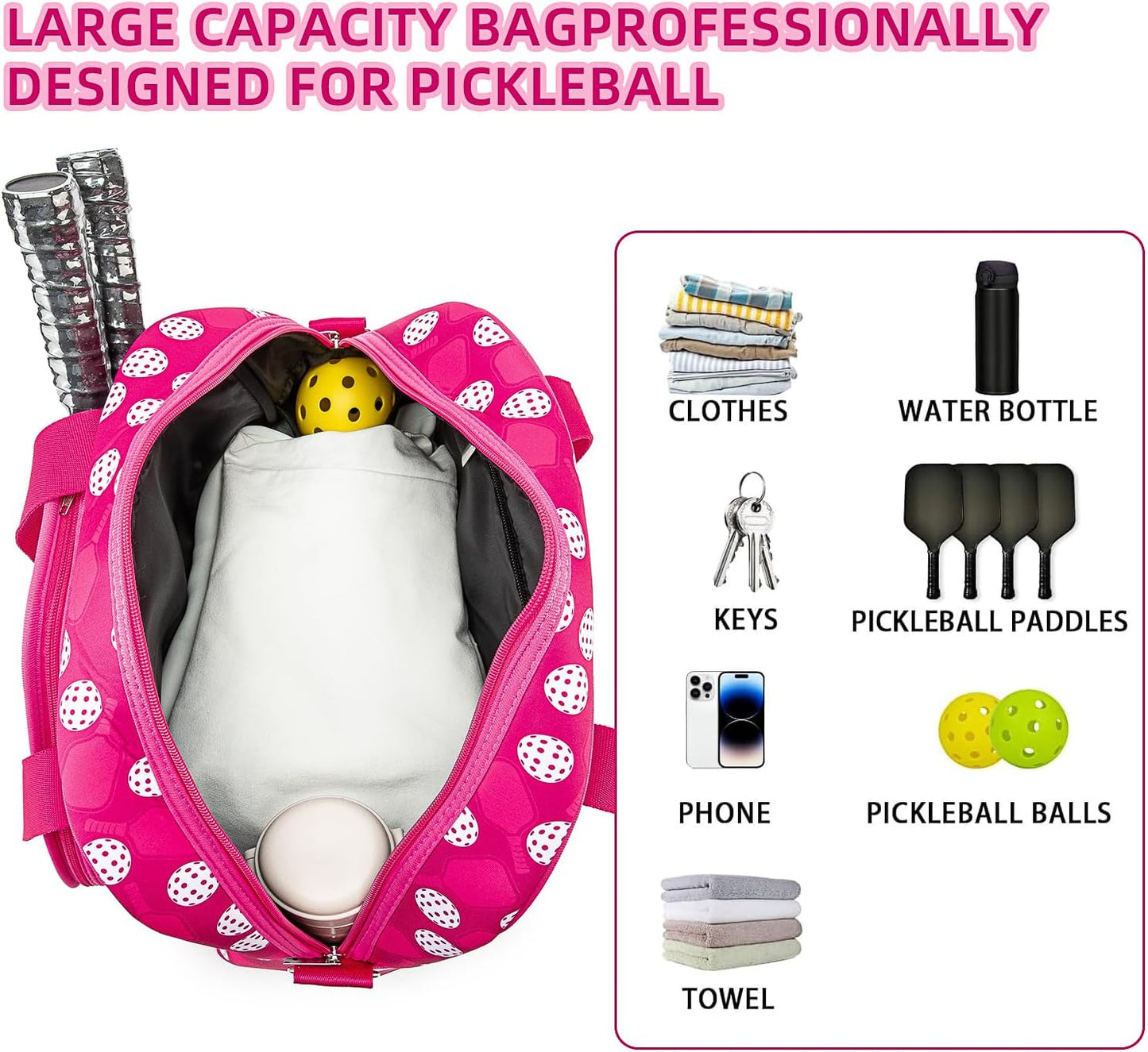 Pickleball Bag, Pickleball Tote Bag High-Capacity Adjustable Shoulder Strap for Pickleball Paddle Shoulder Bag, Pickleball Bag for Women Men