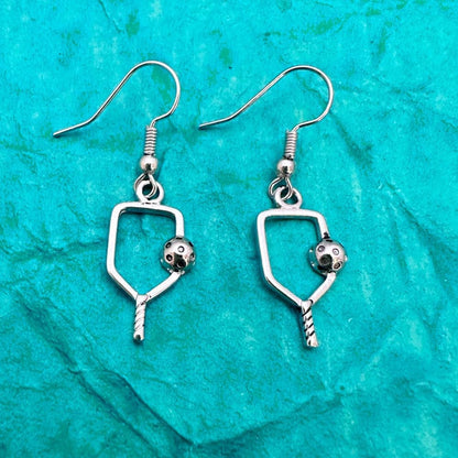 Silver Pickleball Paddle Charm Earrings