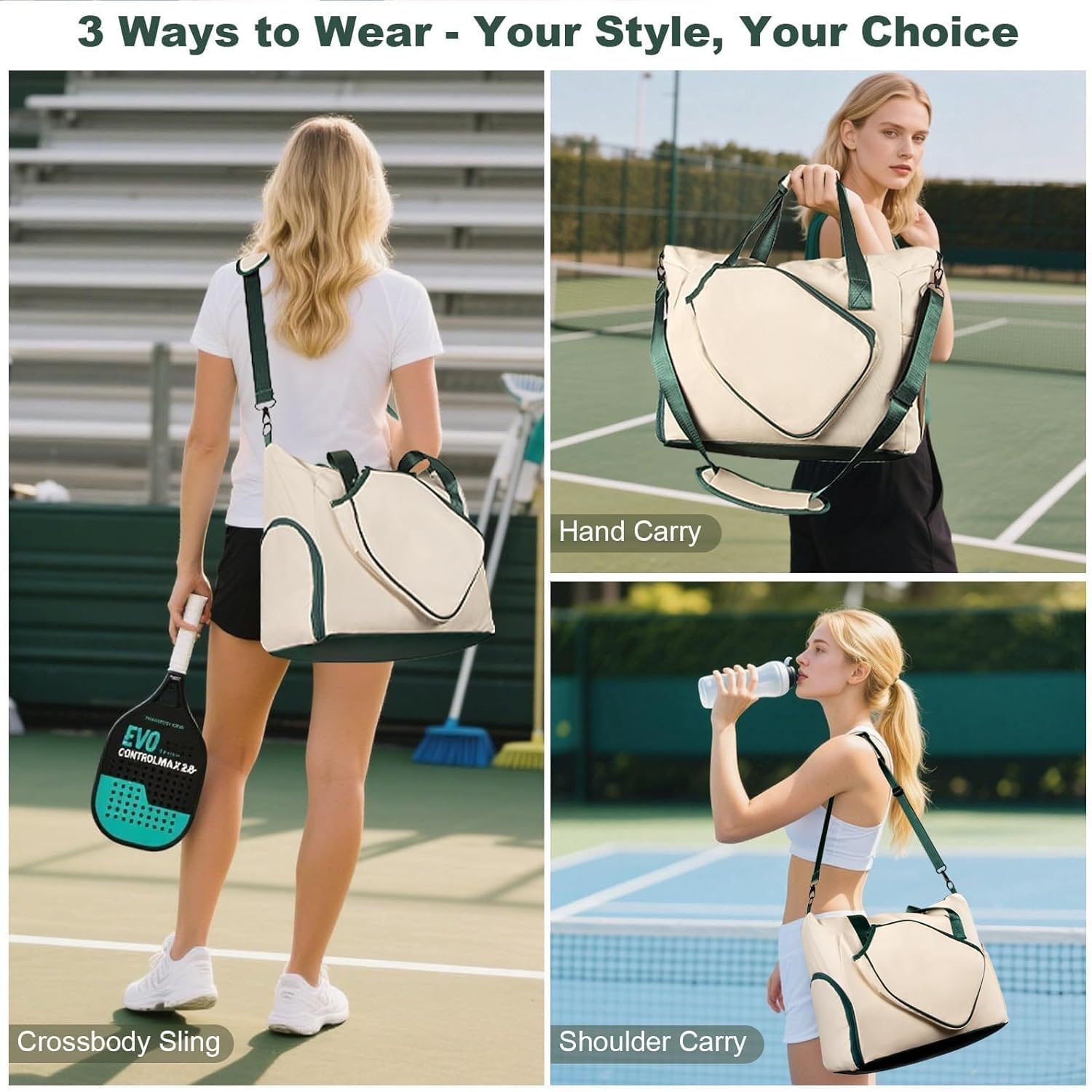 Pickleball Tote Bag with Shoe Compartment and Paddle Storage