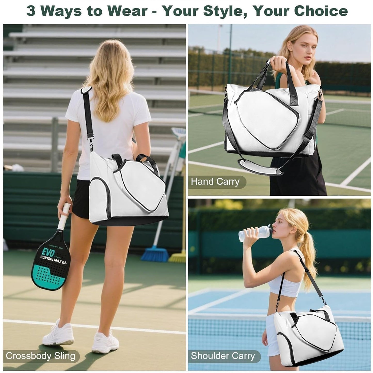 Pickleball Tote Bag with Shoe Compartment and Paddle Storage 