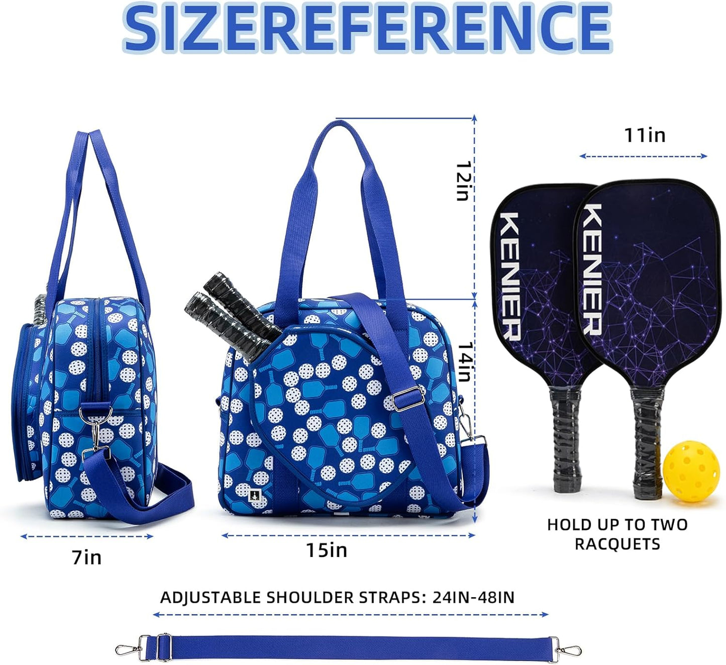 Pickleball Patterned Pickleball Bag, Blue