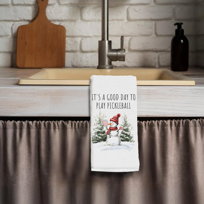 Christmas Pickleball Snowman Kitchen Towels, Gifts for Pickleball Lovers Dish Tea Towels for Kitchen Decor, Xmas Winter Snowman Holiday Decorative Hand Towel for Bathroom, 16X24 Inch