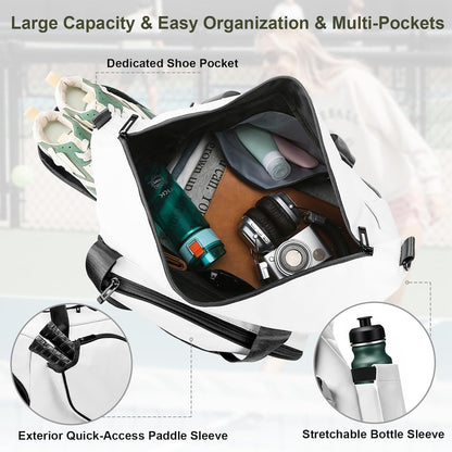 Pickleball Tote Bag with Shoe Compartment and Paddle Storage 