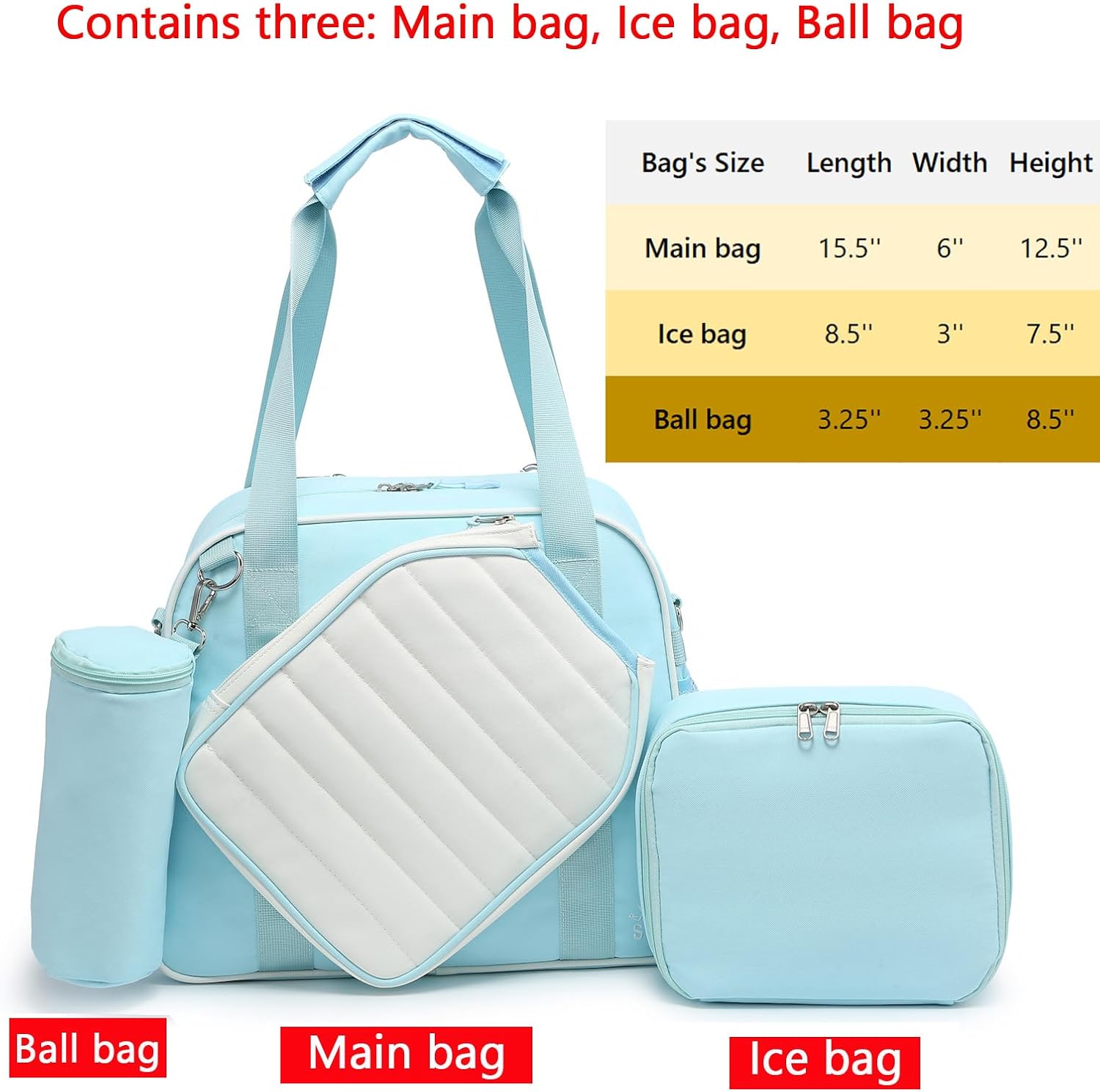 Crossbody Pickleball Bag with Ice Bag & Ball Bag