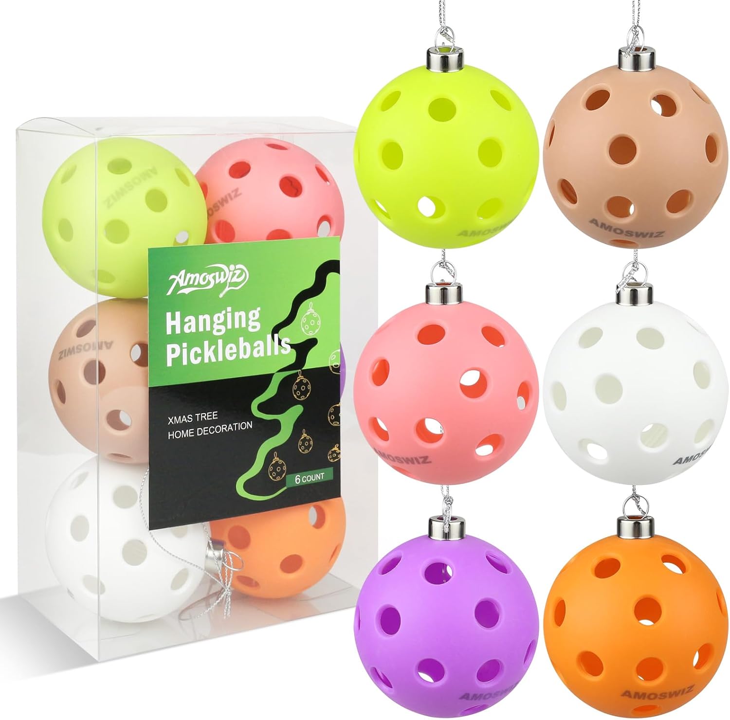 Pickleball Ornaments, set of 6