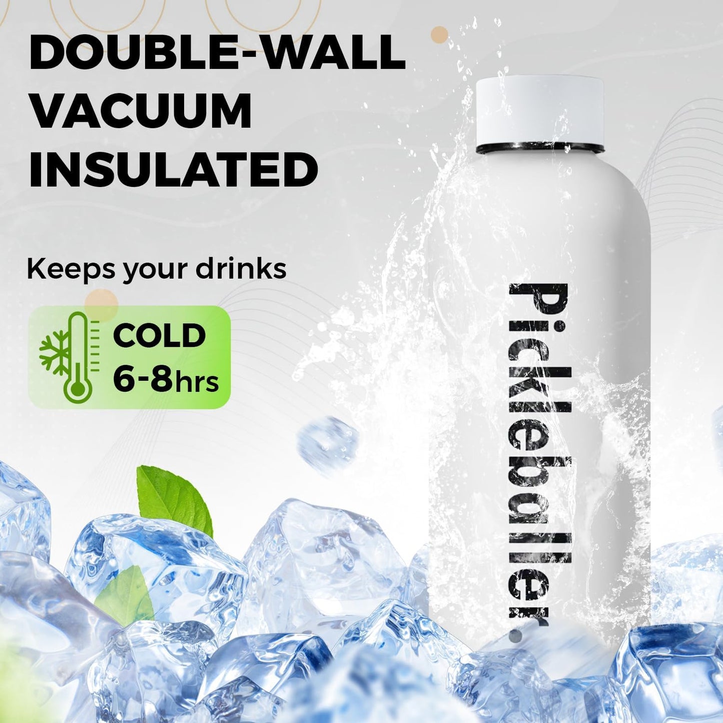 Pickleball Water Bottle - 16 Oz, White, Plastic, Sports, Pickleball, Outdoor Activities, BPA Free, Reusable, Brushed, Round, Durable, Impact Resistant, Eco-Friendly, Aesthetically Pleasing