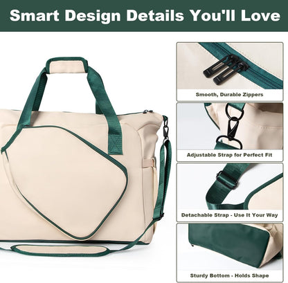 Pickleball Tote Bag with Shoe Compartment and Paddle Storage