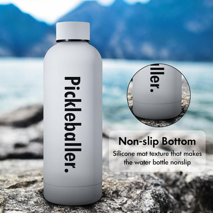 Pickleball Water Bottle - 16 Oz, White, Plastic, Sports, Pickleball, Outdoor Activities, BPA Free, Reusable, Brushed, Round, Durable, Impact Resistant, Eco-Friendly, Aesthetically Pleasing