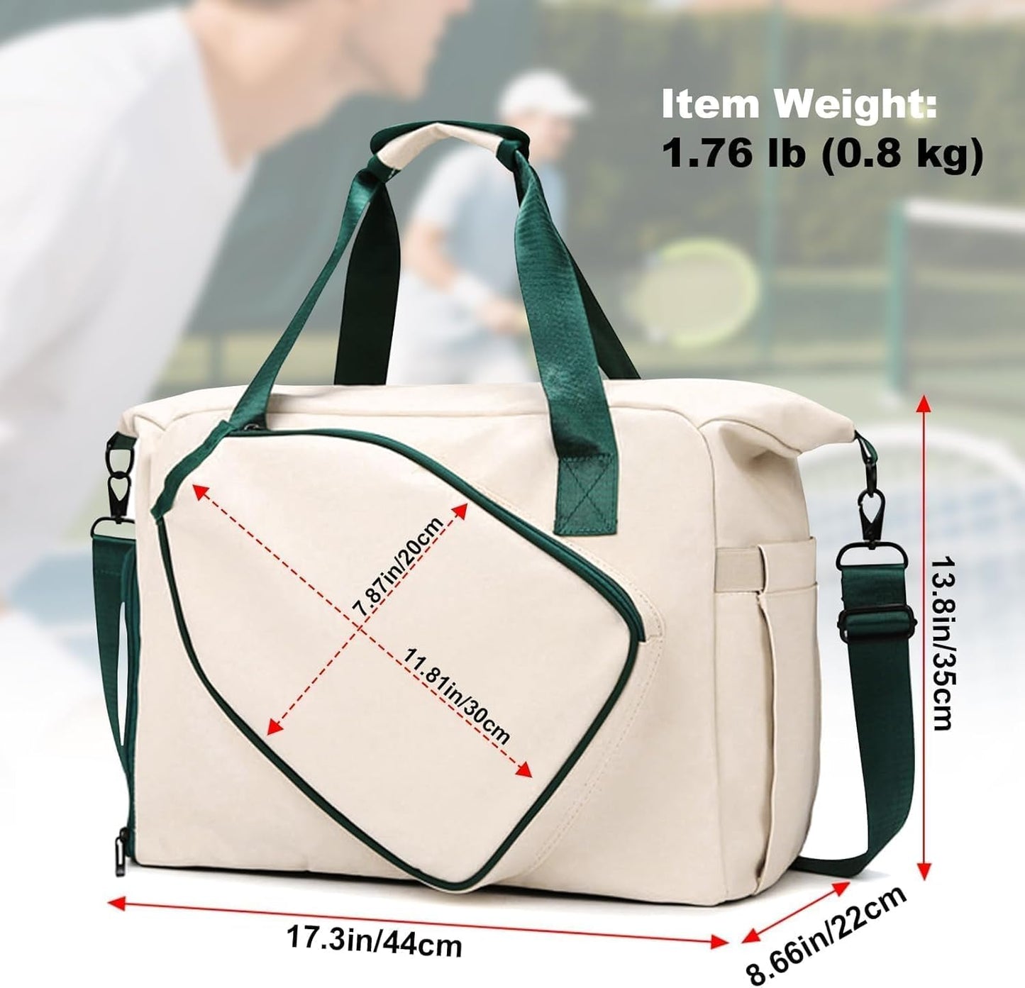 Pickleball Tote Bag with Shoe Compartment and Paddle Storage