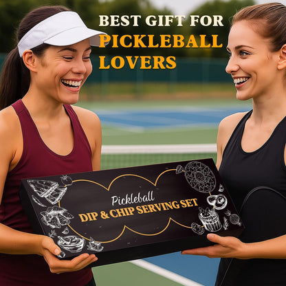 Pickleball Snack Serving Tray, Ceramic Dipping Bowls with Wood Charcuterie Board