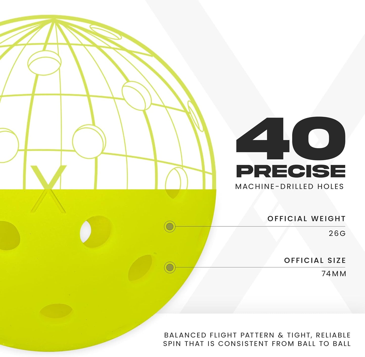 X-40 Outdoor Pickleballs - Official Ball of USA Pickleball, APP Tour + US Open - Regulation Size