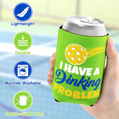 Pickleball Neoprene Can Coolers, Double-Sided, fits 12 oz cans , 6 PCS Blue & Green