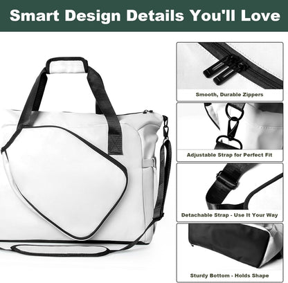 Pickleball Tote Bag with Shoe Compartment and Paddle Storage 