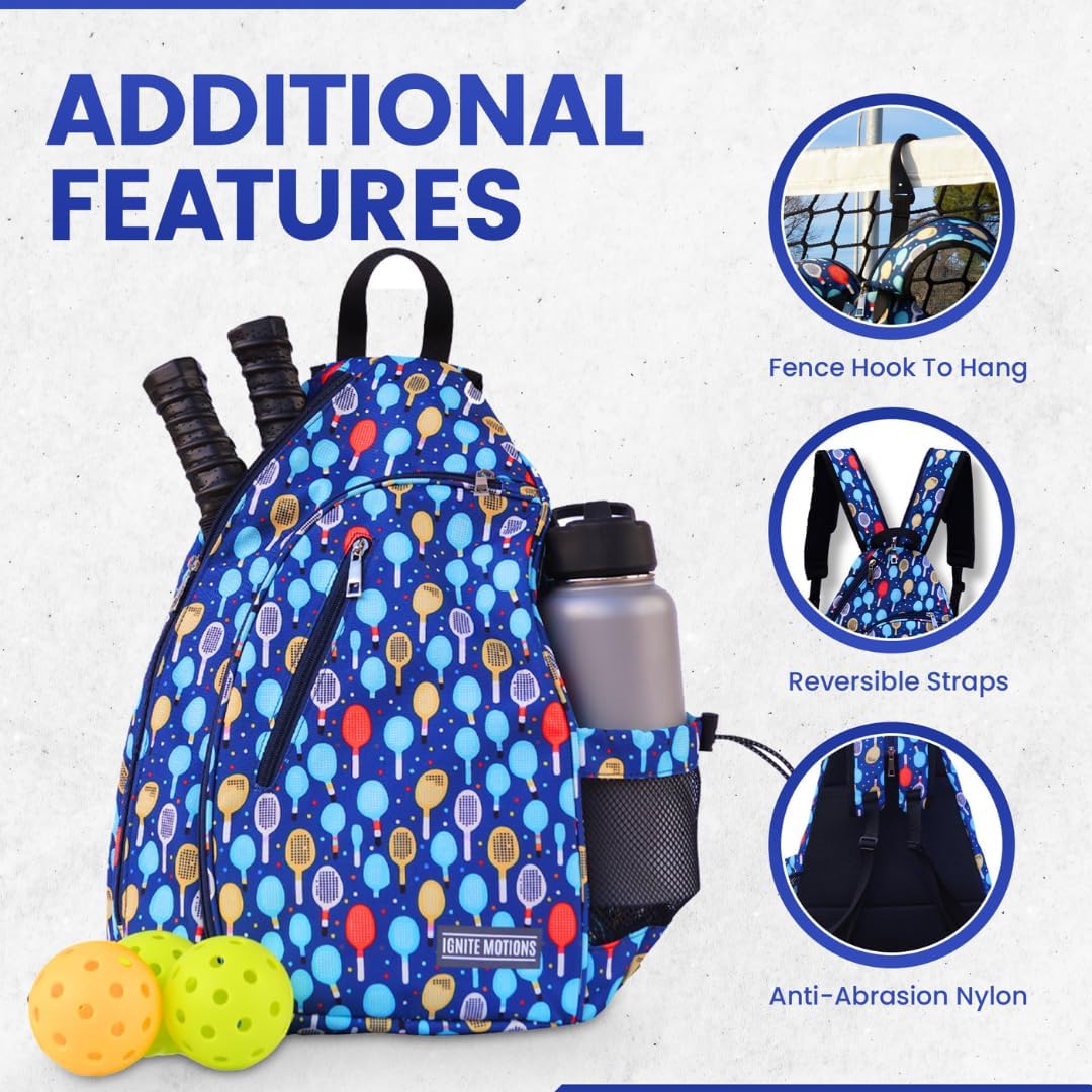 Pickleball Patterned Sling Bag/Crossbody with Fence Hook