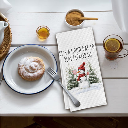 Christmas Pickleball Snowman Kitchen Towels, Gifts for Pickleball Lovers Dish Tea Towels for Kitchen Decor, Xmas Winter Snowman Holiday Decorative Hand Towel for Bathroom, 16X24 Inch