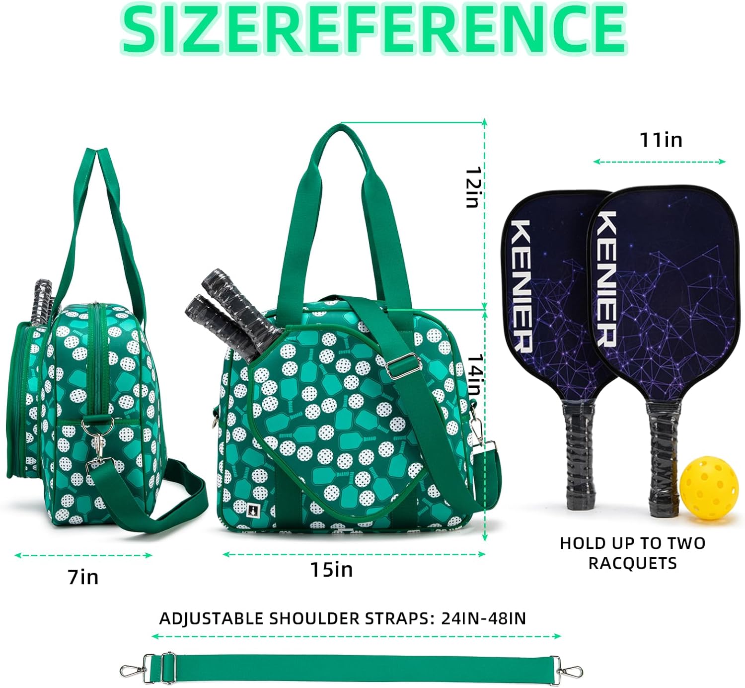 Pickleball Patterned Pickleball Bag, Green