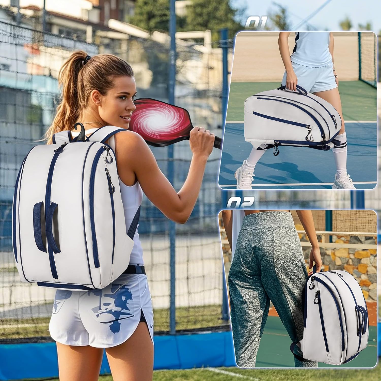 Pickleball Backpack with Laptop Pocket, Shoe Compartment and Fence Hook