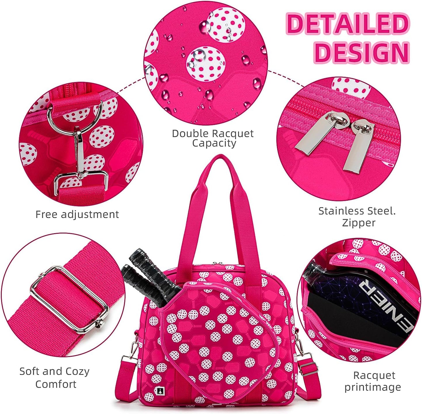 Pickleball Bag, Pickleball Tote Bag High-Capacity Adjustable Shoulder Strap for Pickleball Paddle Shoulder Bag, Pickleball Bag for Women Men