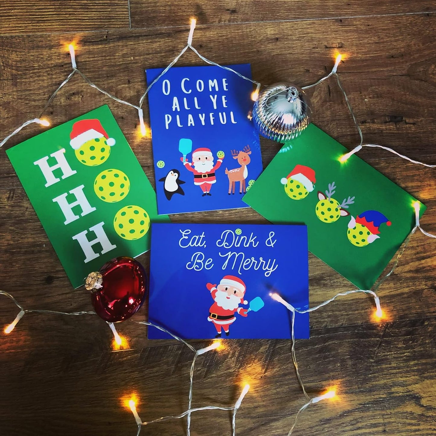 Pickleball Christmas Cards Assorted Designs (12 Pack)